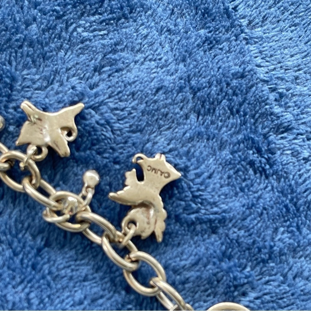 Vintage Enameled Cat Angels Dangle Charms Silver Bracelet  With Crystals - Picture 5 of 6